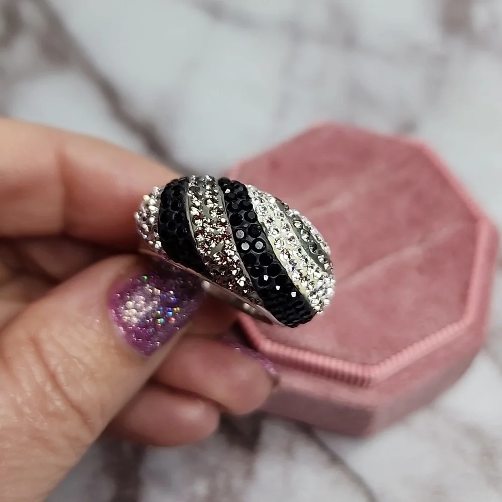 Sterling silver Swarovski crystals spiral ring